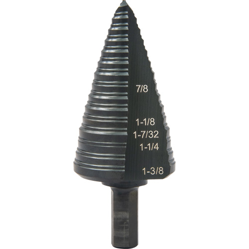 #12 Multi-Hole Step Drill Bit, 7/8" - 1-3/8" , 1/16" Increments, High Speed Steel Trail Hammer and Bolt