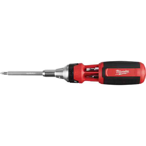 9-in-1 Square Drive Ratcheting Multi-bit Driver, 9-1/10" L, Cushion Grip Handle Trail Hammer and Bolt