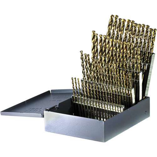 DRILLCO Heavy-Duty Jobber Length Drill Bit Set, 60 Pieces, Cobalt Trail Hammer and Bolt