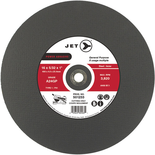 Meule &agrave; tronçonner Power Abrasive A24GP, 20" x 5/32", Arbre de 1", Type 1, 3000 Tr/min Trail Hammer and Bolt