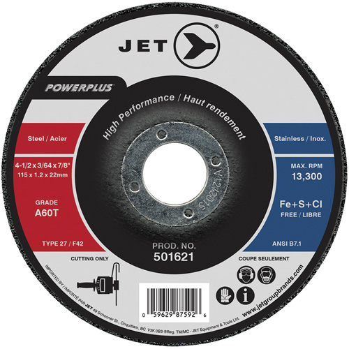 Meule &agrave; tronçonner PowerPlus A60T, 4-1/2" x 3/64", Arbre de 7/8", Type 27, 13 300 Tr/min Trail Hammer and Bolt