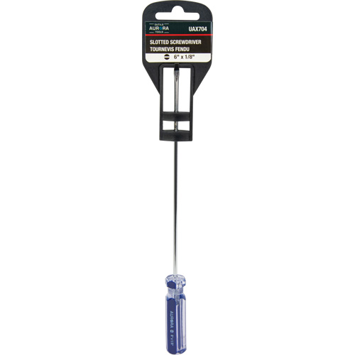 Tournevis &agrave; fente bleu transparent avec bandes, Tige de 1/8", Ronde, Prise en Plastique Trail Hammer and Bolt