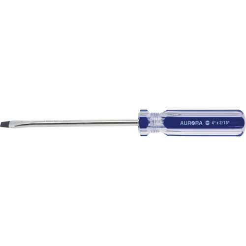 Tournevis &agrave; fente bleu transparent avec bandes, Tige de 3/16", Ronde, Prise en Plastique Trail Hammer and Bolt