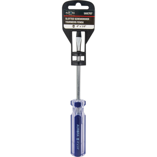 Tournevis &agrave; fente bleu transparent avec bandes, Tige de 1/4", Ronde, Prise en Plastique Trail Hammer and Bolt