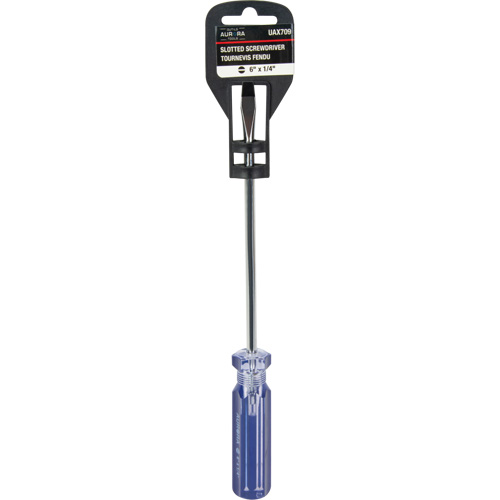 Tournevis &agrave; fente bleu transparent avec bandes, Tige de 1/4", Ronde, Prise en Plastique Trail Hammer and Bolt