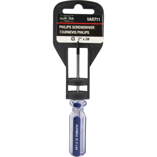 Tournevis Philips bleu transparent avec bandes, #0, Prise Plastique Trail Hammer and Bolt