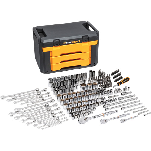 Jeu d'outils pour m&eacute;canicien &agrave; 12 pans dans boîte de rangement &agrave; trois tiroirs Trail Hammer and Bolt