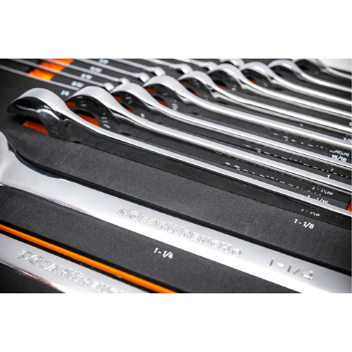 12-Point Long Pattern Combination SAE Wrench Set in Foam Storage Tray, Open-Ended, 19 Pieces, Imperial Trail Hammer and Bolt