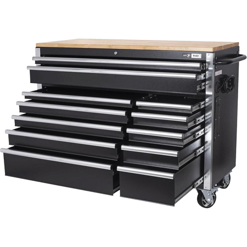 HDRC5212 Armoire mobile de s&eacute;rie HD, 12 tiroirs, 51-1/4" la x 21" p x 40-3/10" h, Noir Trail Hammer and Bolt