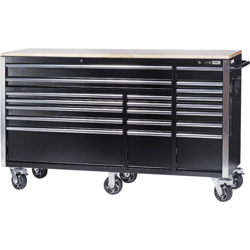 HDRC7220 HD Series Roller Cabinet, 20 Drawers, 72" W x 24" D x 42-3/10" H, Black Trail Hammer and Bolt
