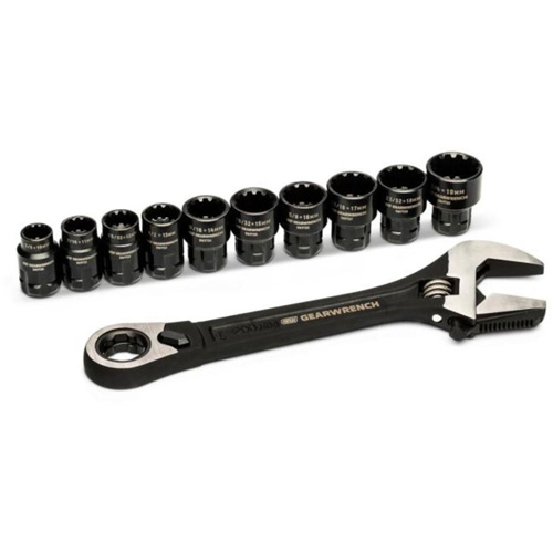 11-Piece Pass-Thru Adjustable Wrench Set, 8" L, 1-1/8" Max Width, Chrome/Polished Trail Hammer and Bolt