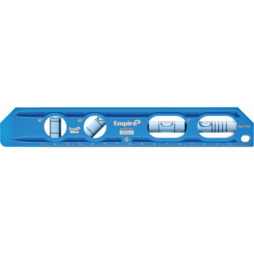 Niveau torpille moul&eacute; sous pression TRUE BLUE, 8" lo, Aluminium, 4 fioles, Magn&eacute;tique Trail Hammer and Bolt