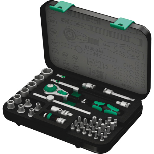 8100 SA 4 Zyklop Speed Ratchet Set, 41 Pcs, 1/4" Drive Size Trail Hammer and Bolt