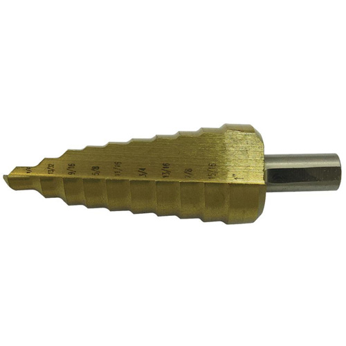Foret &agrave; 11 &eacute;tages super premi&egrave;re qualit&eacute; JET-KUT, 1/4" - 1-3/8", Incr&eacute;ments de 7/8"/1"/1/4"/1-3/8"/1-1/8"/1-1/4"/13/16"/25/64"/35/64"/11/16"/1-7/32", Acier Trail Hammer and Bolt