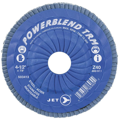 POWERBLEND TRM Trimmable Flap Disc, 4-1/2" x 7/8", Type 29, Z80 Grit, Zirconia Alumina Trail Hammer and Bolt