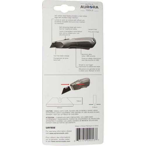 Couteau de s&eacute;curit&eacute; r&eacute;tractable , Acier inoxydable, Robuste, Prise en Plastique/Aluminium Trail Hammer and Bolt