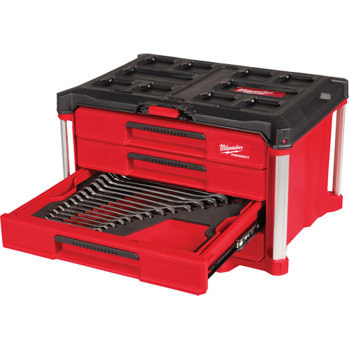 Ensemble de 60 cl&eacute;s mixtes m&eacute;triques et SAE avec boîte &agrave; outils PACKOUT &agrave; 4 tiroirs, 16-3/10" x 22-1/5" x 14-3/10", Noir/Rouge Trail Hammer and Bolt