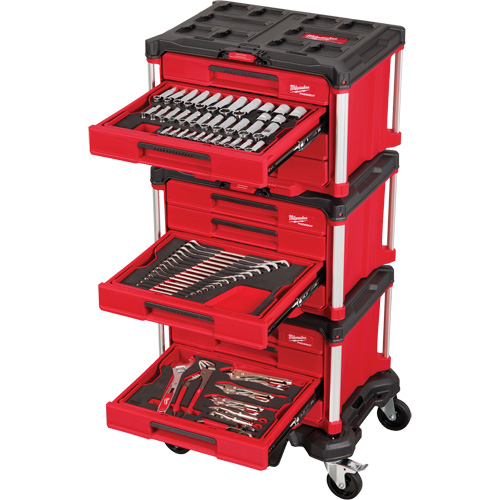 Ensemble maître de 366 outils &agrave; main pour m&eacute;caniciens avec tiroirs PACKOUT et diable, 16-3/10" x 22-1/5" x 48-5/8", Noir/Rouge Trail Hammer and Bolt
