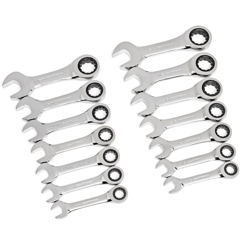 Jeu de cl&eacute;s courtes &agrave; 12 pans et 72 dents, Combinaison &agrave; cliquet, 14 morceaux, Imp&eacute;rial et m&eacute;trique Trail Hammer and Bolt