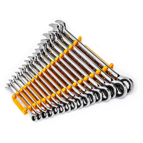 90-Tooth 12 Point Wrench Set, Ratcheting Combination, 16 Pieces, Metric Trail Hammer and Bolt