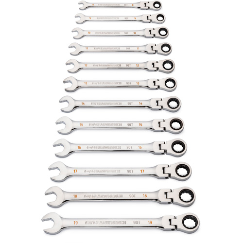 90-Tooth 12 Point Wrench Set, Flex Head/Ratcheting Combination, 12 Pieces, Metric Trail Hammer and Bolt