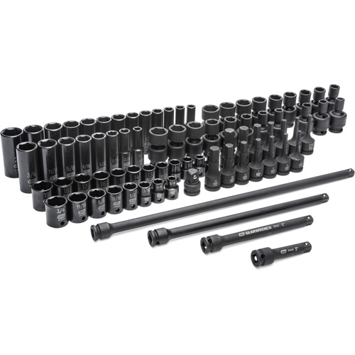 Jeu de douilles maîtresses SAE/m&eacute;triques &agrave; 6 pans, 80 Mcx, Chocs, Prise de 3/8", Profond Trail Hammer and Bolt