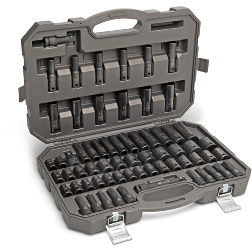 Jeu de douilles maîtresses SAE/m&eacute;triques &agrave; 6 pans, 80 Mcx, Chocs, Prise de 3/8", Profond Trail Hammer and Bolt