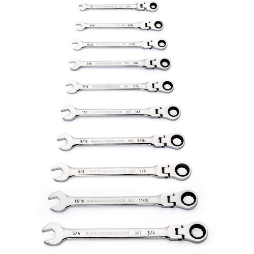 Jeu de cl&eacute;s SAE &agrave; 12 pans et 90 dents, T&ecirc;te articul&eacute;e/Combinaison &agrave; cliquet, 10 morceaux, Imp&eacute;rial Trail Hammer and Bolt