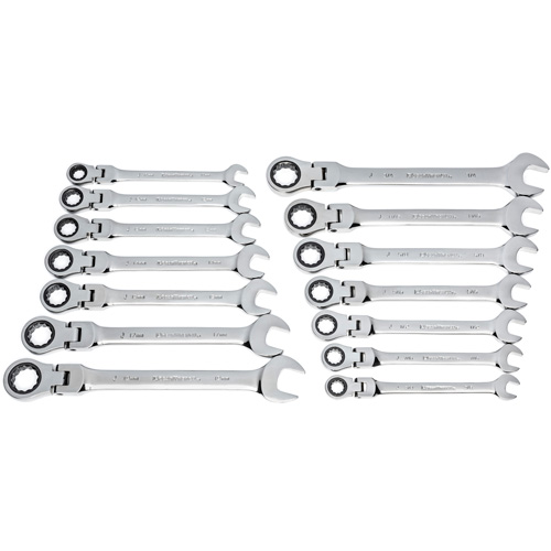 Jeu de cl&eacute;s &agrave; 12 pans et 72 dents, T&ecirc;te articul&eacute;e/Combinaison &agrave; cliquet, 14 morceaux, Imp&eacute;rial et m&eacute;trique Trail Hammer and Bolt
