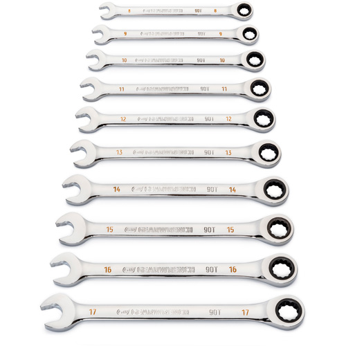 90-Tooth 12 Point Wrench Set, Ratcheting Combination, 12 Pieces, Metric Trail Hammer and Bolt