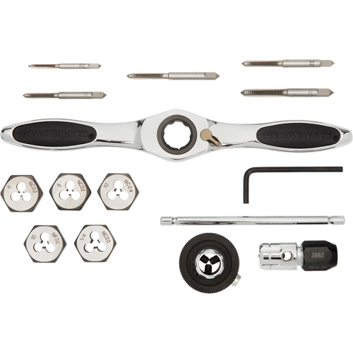 SAE Ratcheting Tap & Die Set, 15 Pieces Trail Hammer and Bolt