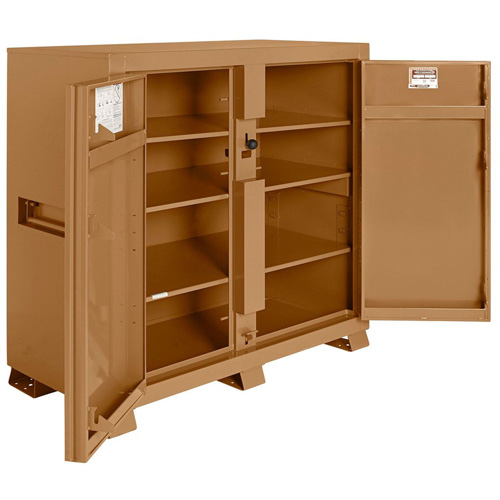 Model 139 Jobsite Cabinet with Padlock, Steel, 59.4 Cubic Feet, Tan Trail Hammer and Bolt