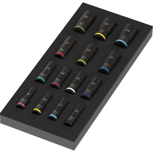 Insert en mousse pour jeu de douilles profondes Impaktor 1 Zyklop B, 15 Mcx, Chocs, Prise de 3/8", Profond Trail Hammer and Bolt