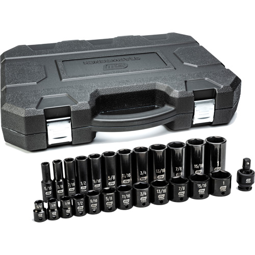6-Point SAE Socket Set, 25 Pcs, Impact, 3/8" Drive Size, Deep Trail Hammer and Bolt