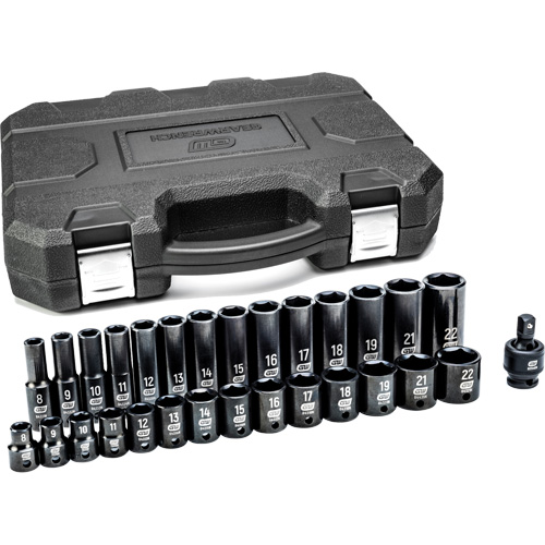 Jeu de douilles m&eacute;triques &agrave; 6 pans, 29 Mcx, Chocs, Prise de 3/8", Profond Trail Hammer and Bolt