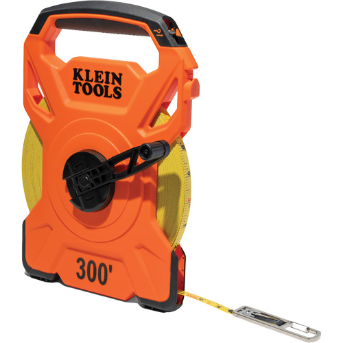 Open Reel Tape Measure with Single Hook and Carabiner, 1/2" x 300', 1/10" Graduations Trail Hammer and Bolt