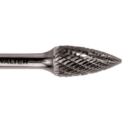 Double Cut Tapered Burr, SG-5, 1/2" Dia., 1/4" Shank, 1" Depth of Cut Trail Hammer and Bolt