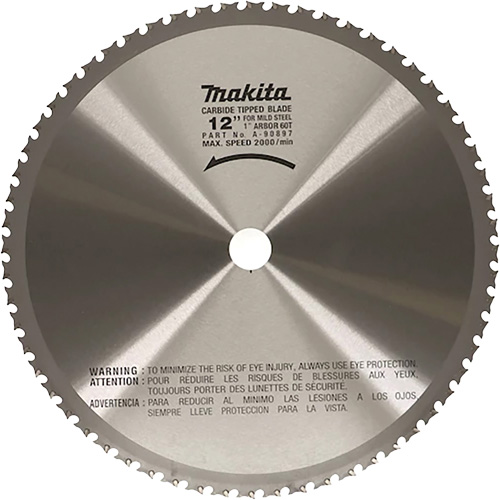 Cut Off Saw Blade for Portable Cut Off Saws, 12", 60 Teeth, Metal Use Trail Hammer and Bolt
