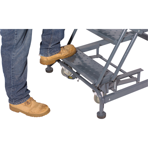 Weight Actuated Lockstep Rolling Ladders, 6 Steps, 24" Step Width, 60" Platform Height, Steel Trail Hammer and Bolt