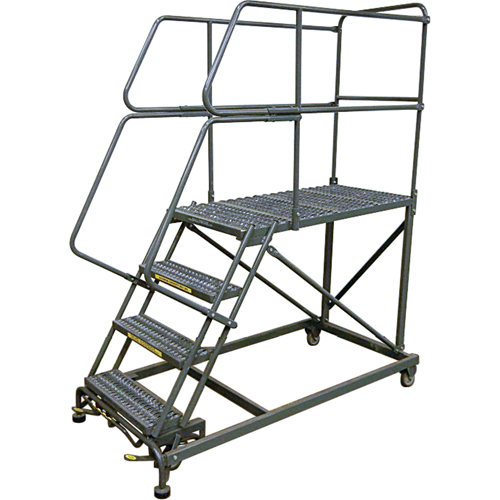 Mobile Work Platforms, Steel, 5 Steps, 50" H, 48" D, 24" Step, Serrated Trail Hammer and Bolt