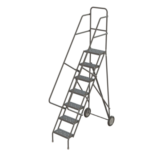 Steel Rolling Ladder, 7 Steps, 16" Step Width, 70" Platform Height, Steel Trail Hammer and Bolt