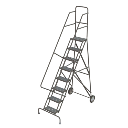 Steel Rolling Ladder, 8 Steps, 16" Step Width, 80" Platform Height, Steel Trail Hammer and Bolt