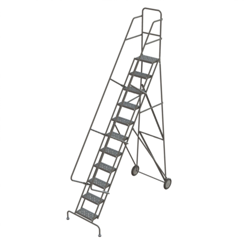 Steel Rolling Ladder, 11 Steps, 16" Step Width, 110" Platform Height, Steel Trail Hammer and Bolt