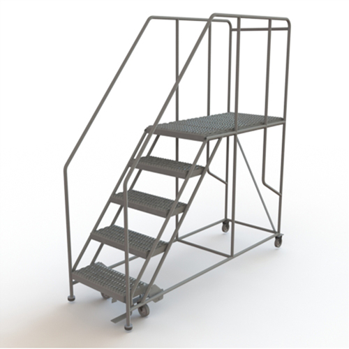 Mobile Work Platform, Steel, 5 Steps, 50" H, 47" D, 24" Step, Serrated Trail Hammer and Bolt