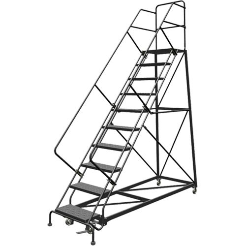 Safety Slope Rolling Ladder, 10 Steps, Perforated, 50° Incline, 100" High Trail Hammer and Bolt
