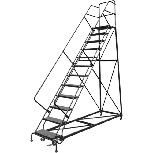 Safety Slope Rolling Ladder, 12 Steps, Perforated, 50° Incline, 120" High Trail Hammer and Bolt