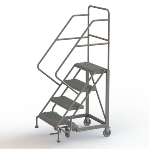 Safety Slope Rolling Ladder, 4 Steps, Serrated, 50° Incline, 40" High Trail Hammer and Bolt