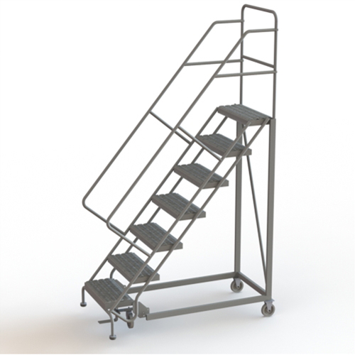 Safety Slope Rolling Ladder, 7 Steps, Serrated, 50° Incline, 70" High Trail Hammer and Bolt