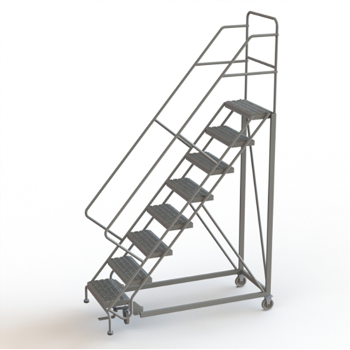 Safety Slope Rolling Ladder, 8 Steps, Serrated, 50° Incline, 80" High Trail Hammer and Bolt