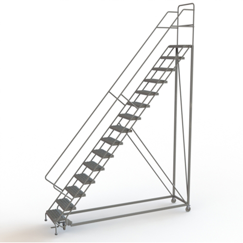 Safety Slope Rolling Ladder, 15 Steps, Serrated, 50° Incline, 150" High Trail Hammer and Bolt
